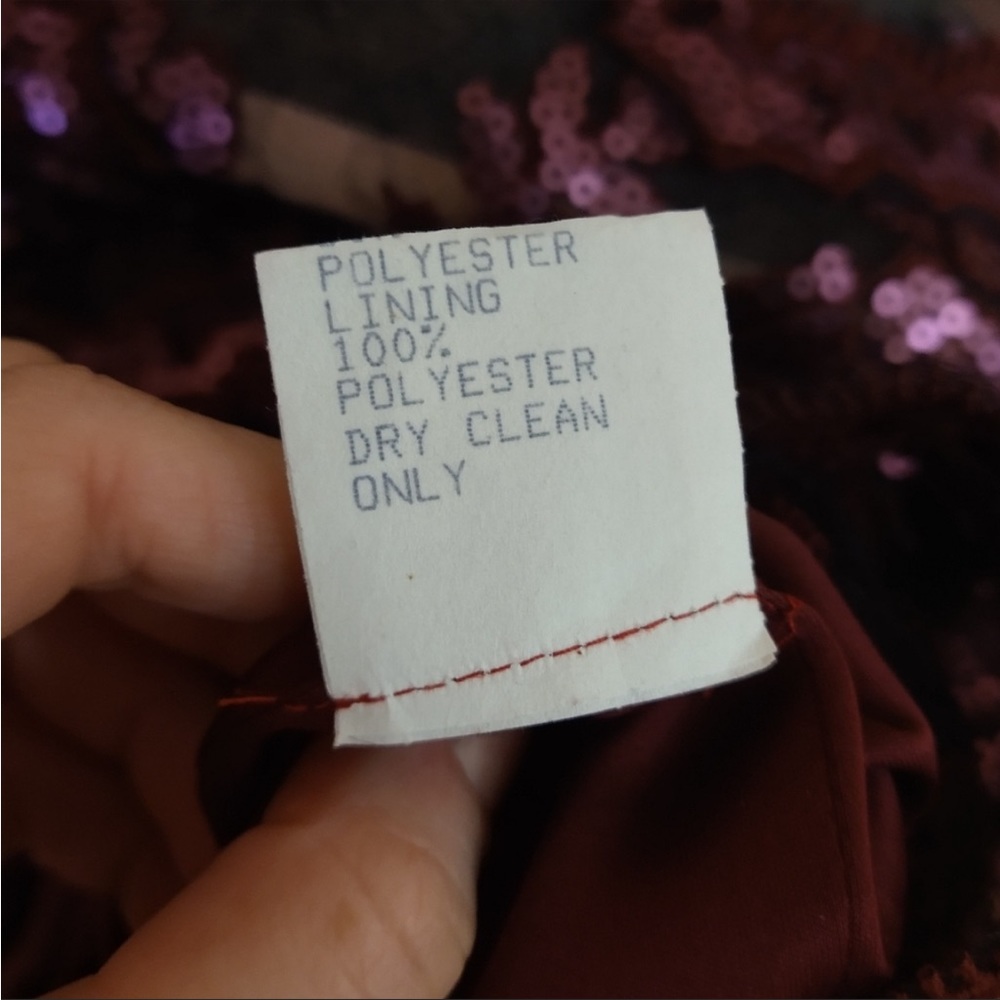 Sequined Burgandy/Cabernet Tadashi Shoji Illusion Dress Size 4 - Picture 8 of 9